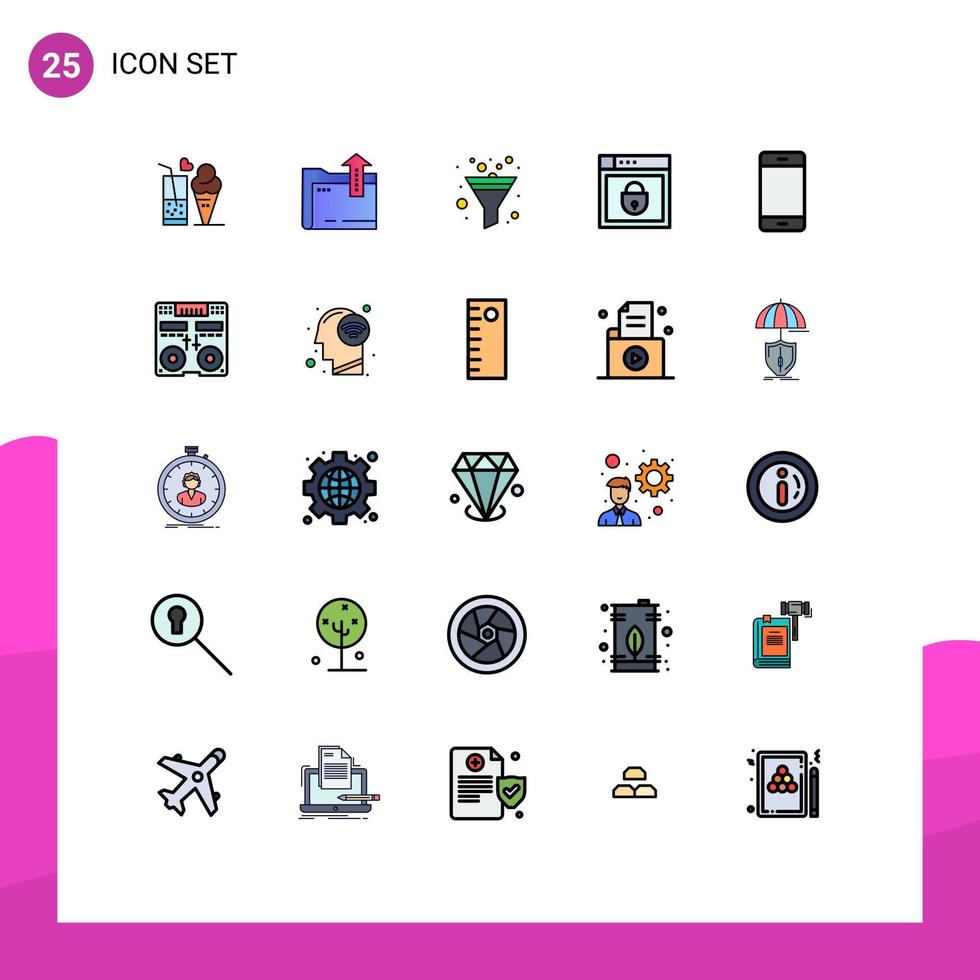 Pictogram Set of 25 Simple Filled line Flat Colors of devices web security storage shield internet Editable Vector Design Elements