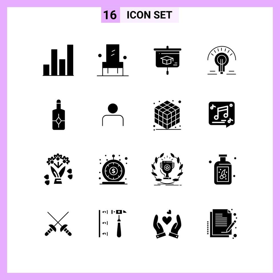 16 Icons in Solid Style Glyph Symbols on White Background Creative Vector Signs for Web mobile and Print