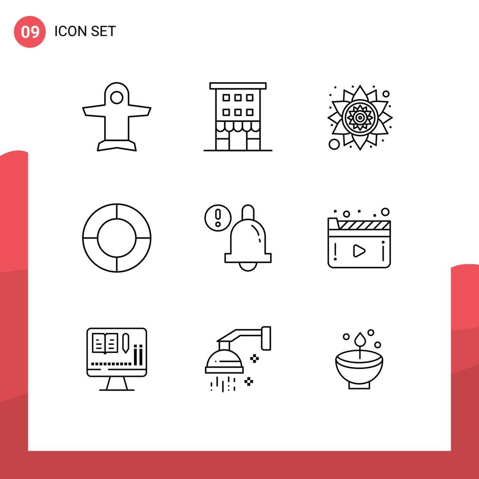 paquete de iconos de vector de stock de 9 signos y símbolos de línea para tiendas de alarma de campana gráfico circular elementos de diseño de vector editables