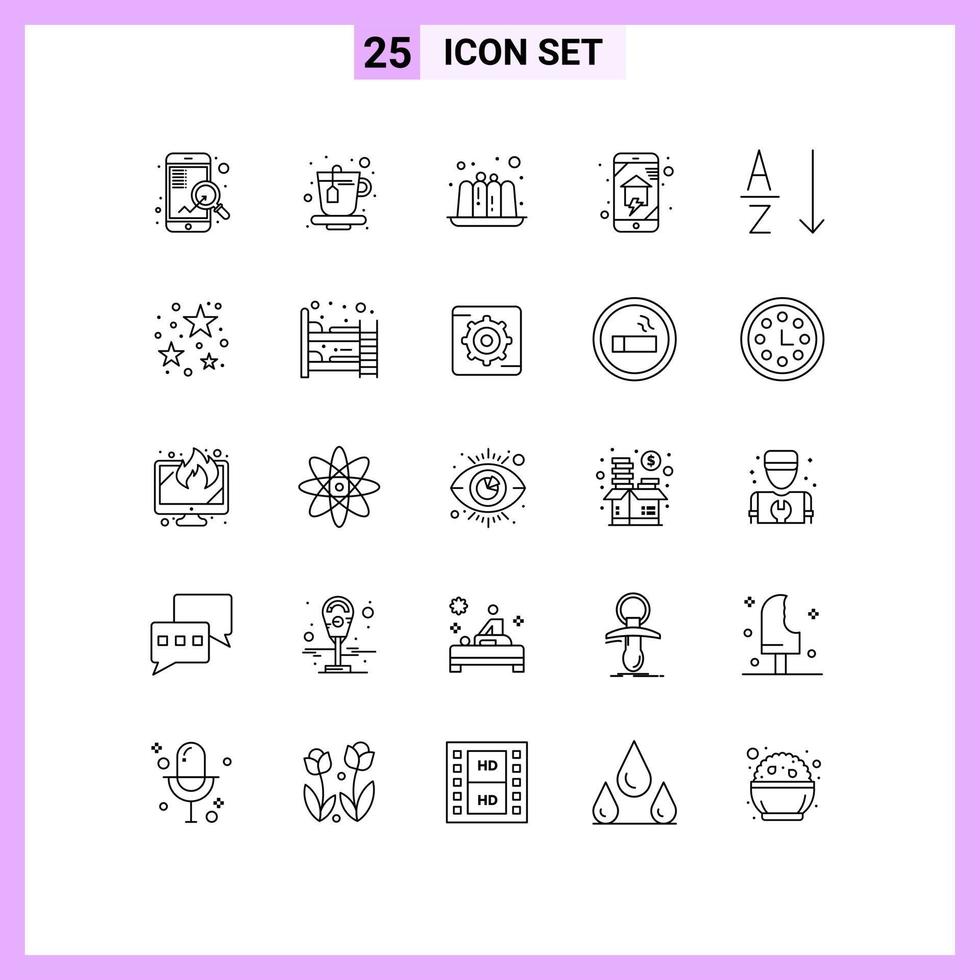 Universal Icon Symbols Group of 25 Modern Lines of sort alphabetical food smart house home networking Editable Vector Design Elements