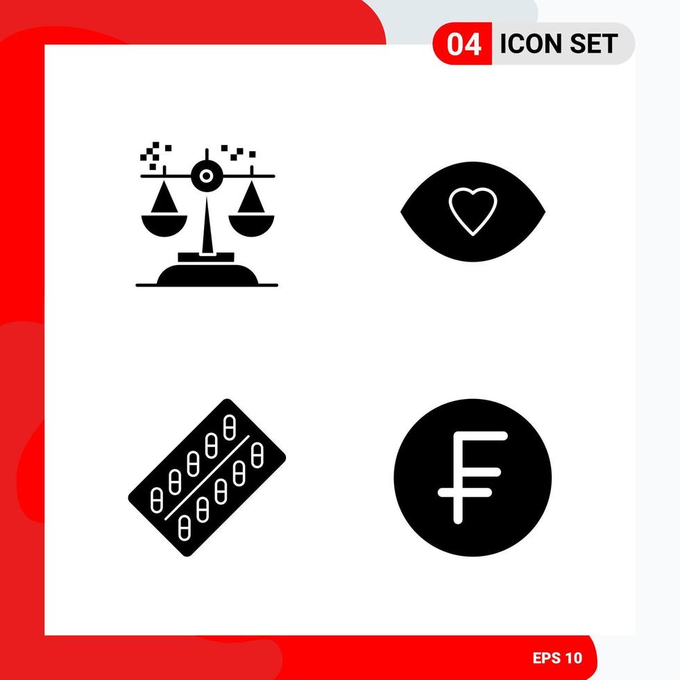 Creative Set of 4 Universal Glyph Icons isolated on White Background vector
