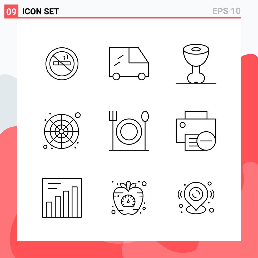 Collection of 9 Vector Icons in Line style Modern Outline Symbols for Web and Mobile Line Icon Sign Isolated on White Background 9 Icons