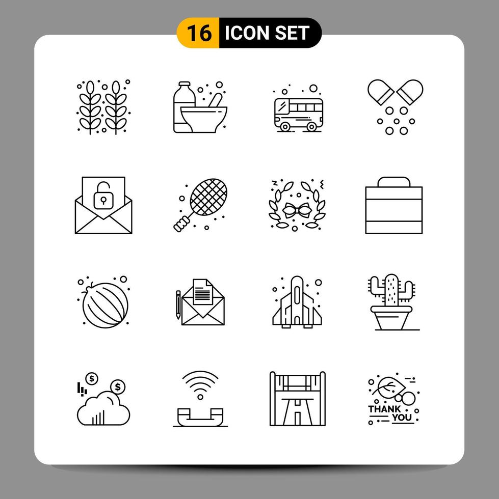 16 Black Icon Pack Outline Symbols Signs for Responsive designs on white background 16 Icons Set vector