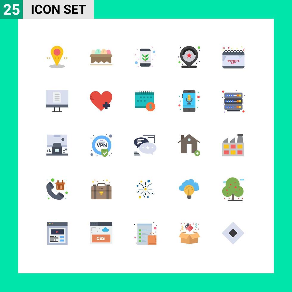 conjunto de 25 iconos de ui modernos símbolos signos para calendario de tiempo estrellas verdes clasificación elementos de diseño vectorial editables vector