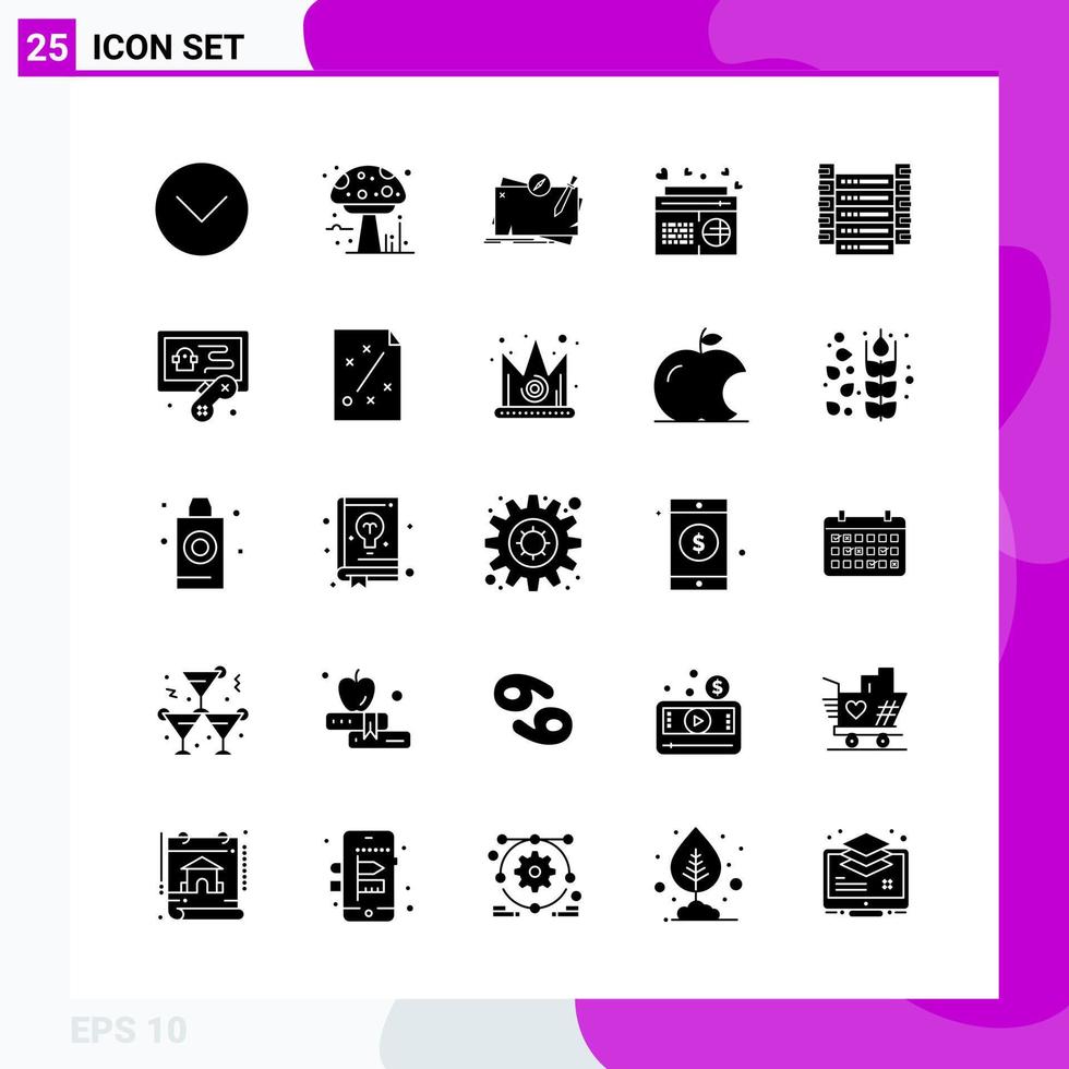 Solid Icon set Pack of 25 Glyph Icons isolated on White Background for Web Print and Mobile vector