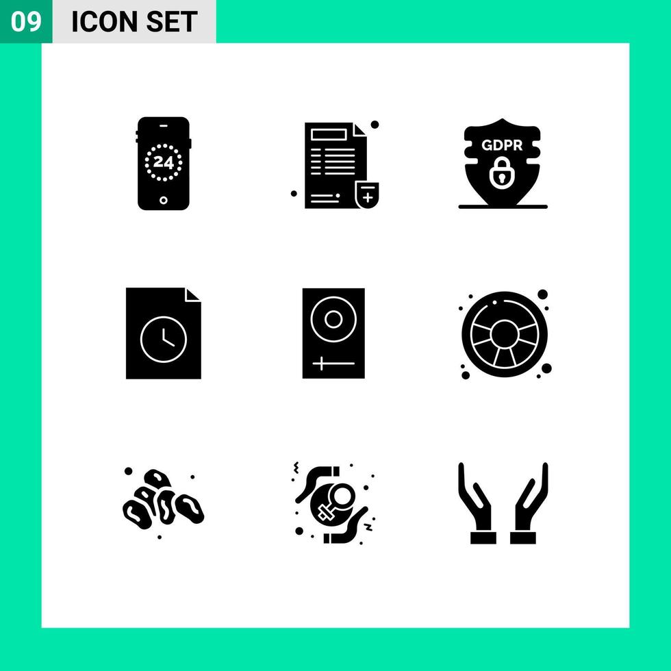 Set of 9 Vector Solid Glyphs on Grid for electronics devices gdpr console file Editable Vector Design Elements