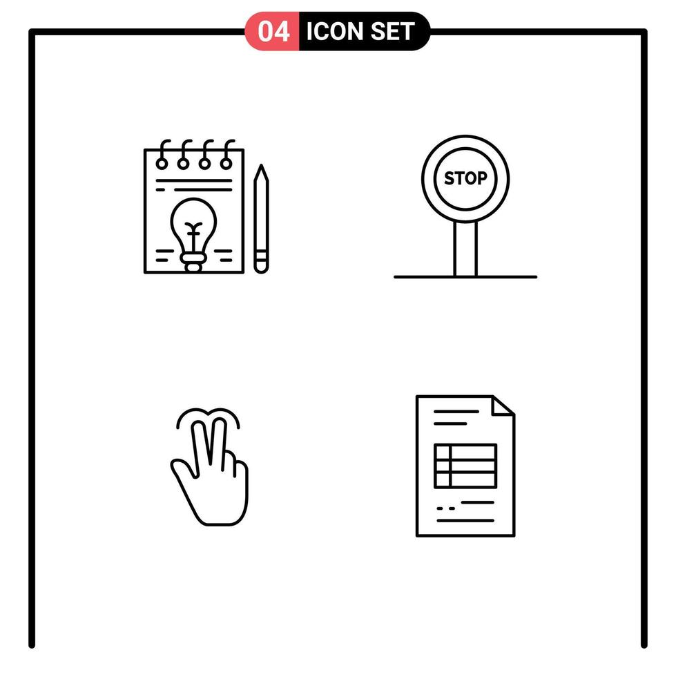 Mobile Interface Line Set of 4 Pictograms of business mobile pen journey tab Editable Vector Design Elements