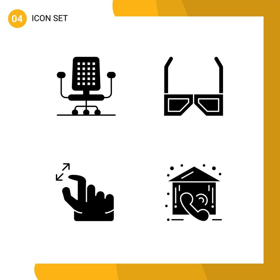 Modern Set of 4 Solid Glyphs Pictograph of chair hand entertainment tv zoom Editable Vector Design Elements