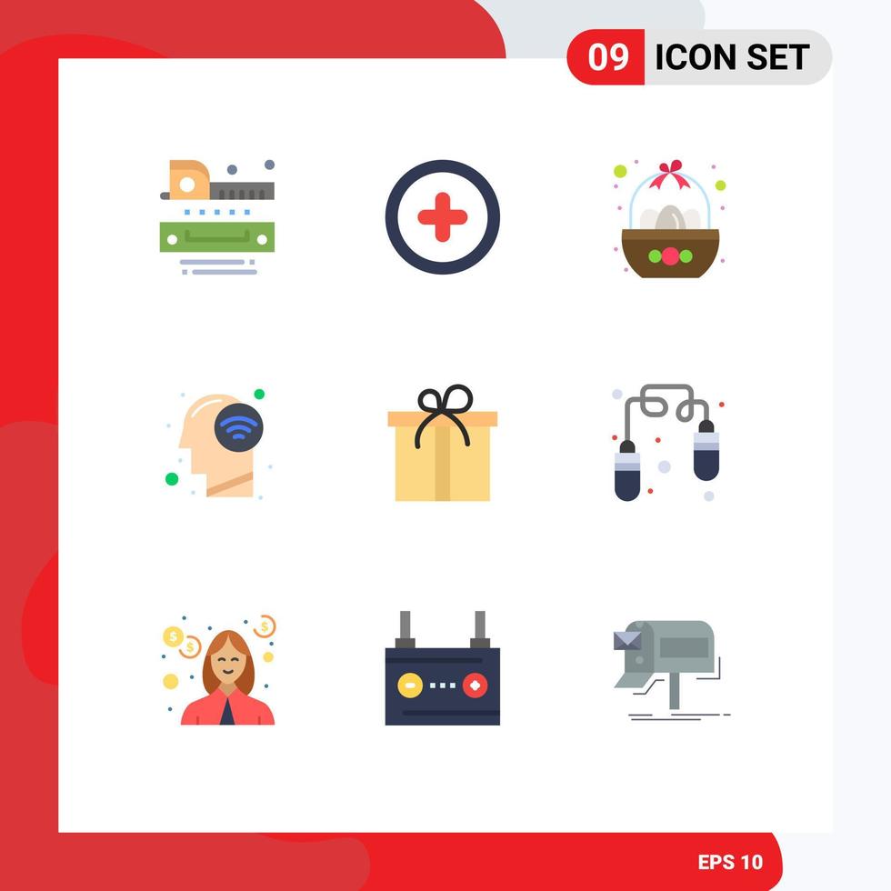 Modern Set of 9 Flat Colors Pictograph of box wifi signal bowl mind connect Editable Vector Design Elements