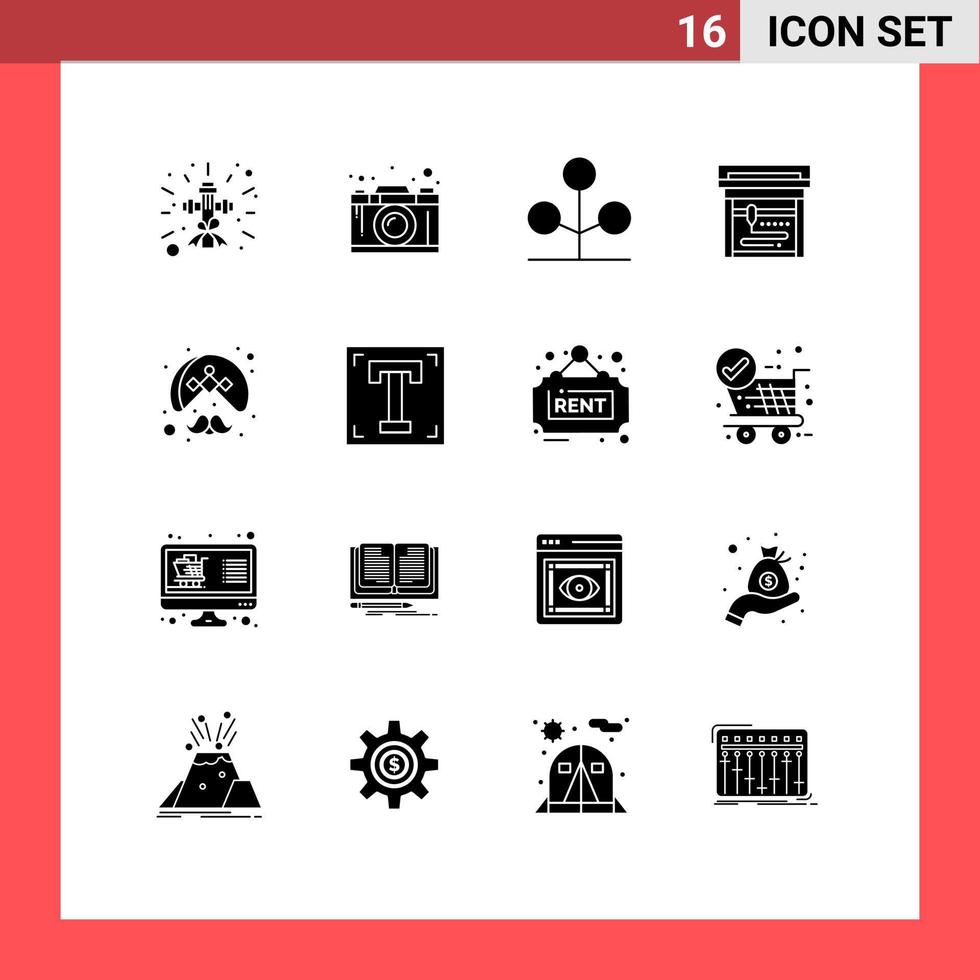 16 Universal Solid Glyphs Set for Web and Mobile Applications person indian thinking printing tree Editable Vector Design Elements