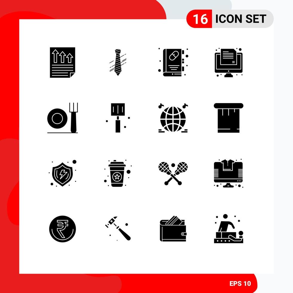 Universal Icon Symbols Group of 16 Modern Solid Glyphs of paper online fashion exam health book Editable Vector Design Elements