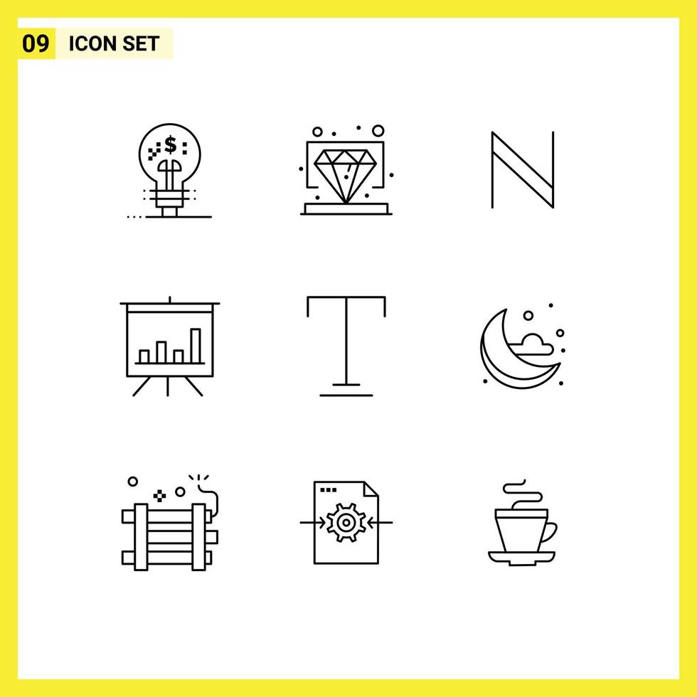 Pictogram Set of 9 Simple Outlines of moon text blockchain font board Editable Vector Design Elements