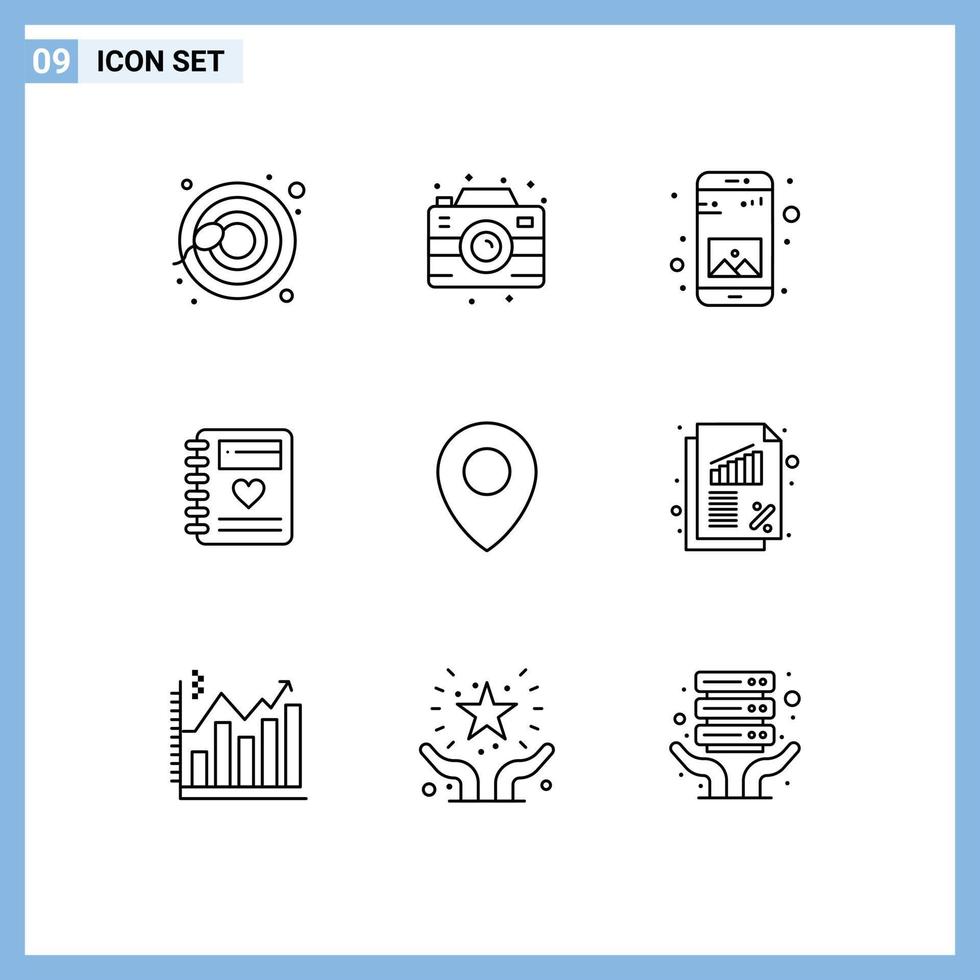 Universal Icon Symbols Group of 9 Modern Outlines of pin location application wedding love Editable Vector Design Elements