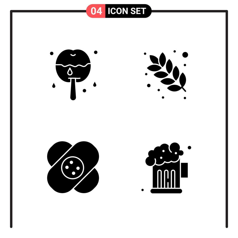 conjunto de 4 iconos de estilo sólido para web y símbolos de glifos móviles para imprimir signos de iconos sólidos aislados en fondo blanco vector