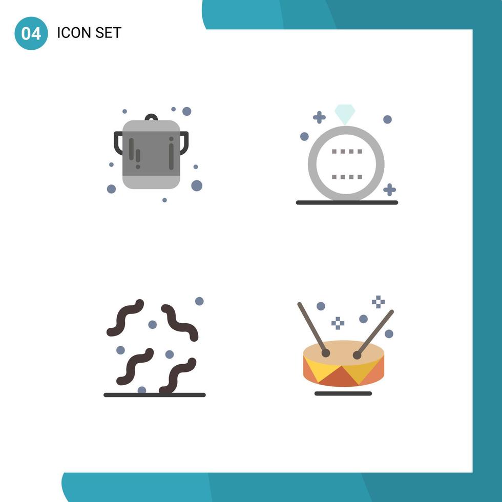 Modern Set of 4 Flat Icons and symbols such as cooking rotten celebration ring worm Editable Vector Design Elements