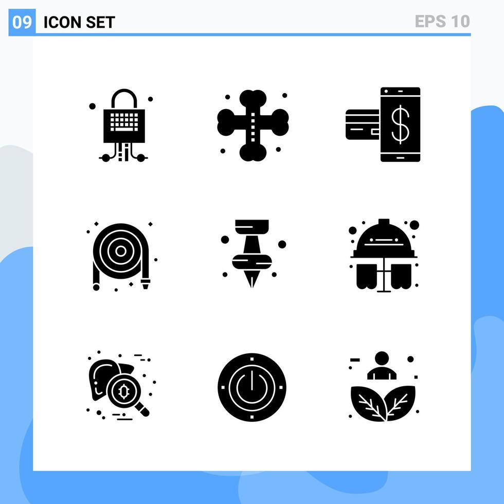 Modern 9 solid style icons Glyph Symbols for general use Creative Solid Icon Sign Isolated on White Background 9 Icons Pack vector