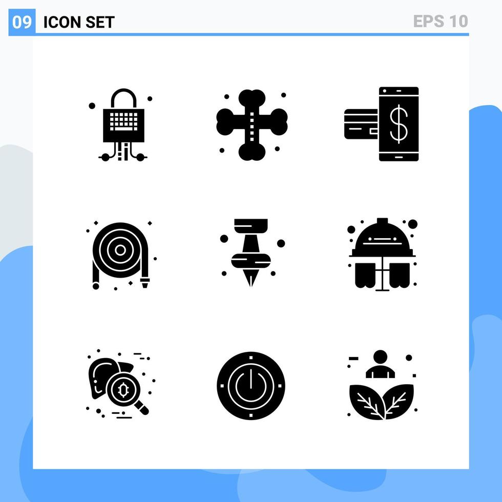 moderno 9 iconos de estilo sólido símbolos de glifo para uso general signo de icono sólido creativo aislado sobre fondo blanco paquete de 9 iconos vector