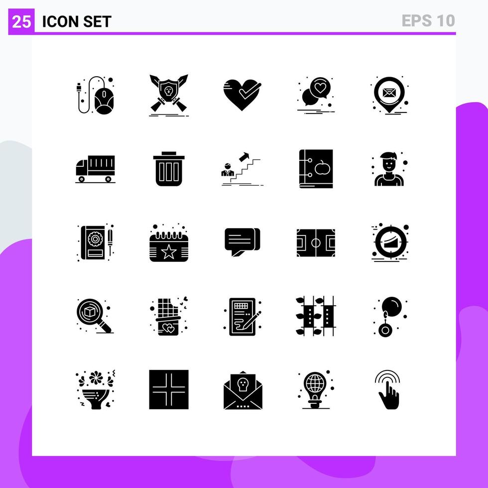 25 Creative Icons Modern Signs and Symbols of romance heart swords chat good Editable Vector Design Elements