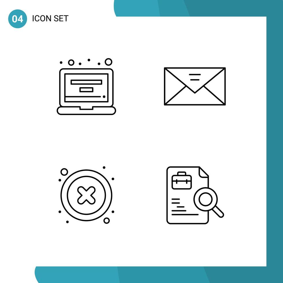 Stock Vector Icon Pack of 4 Line Signs and Symbols for account cancel profile mail interface Editable Vector Design Elements