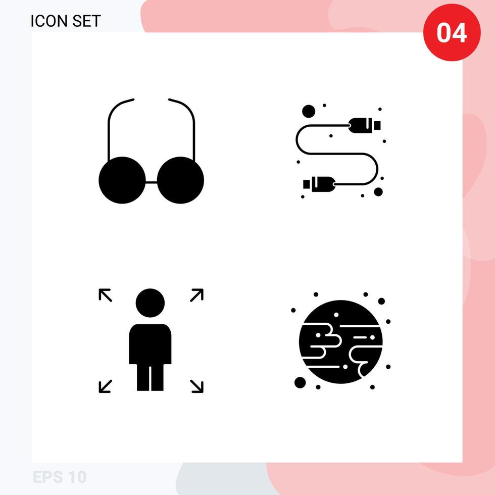 Pack of 4 creative Solid Glyphs of glasses person cable usb forecast Editable Vector Design Elements