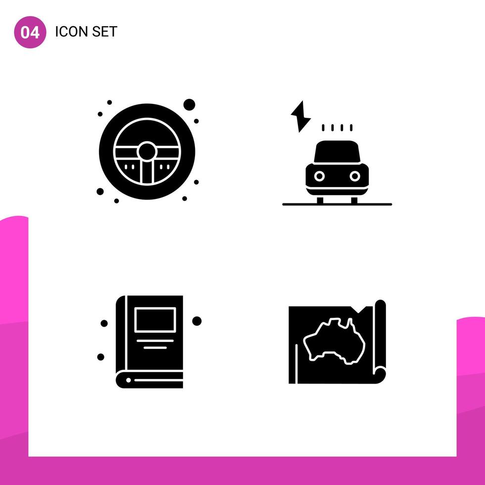 Glyph Icon set Pack of 4 Solid Icons isolated on White Background for responsive Website Design Print and Mobile Applications vector