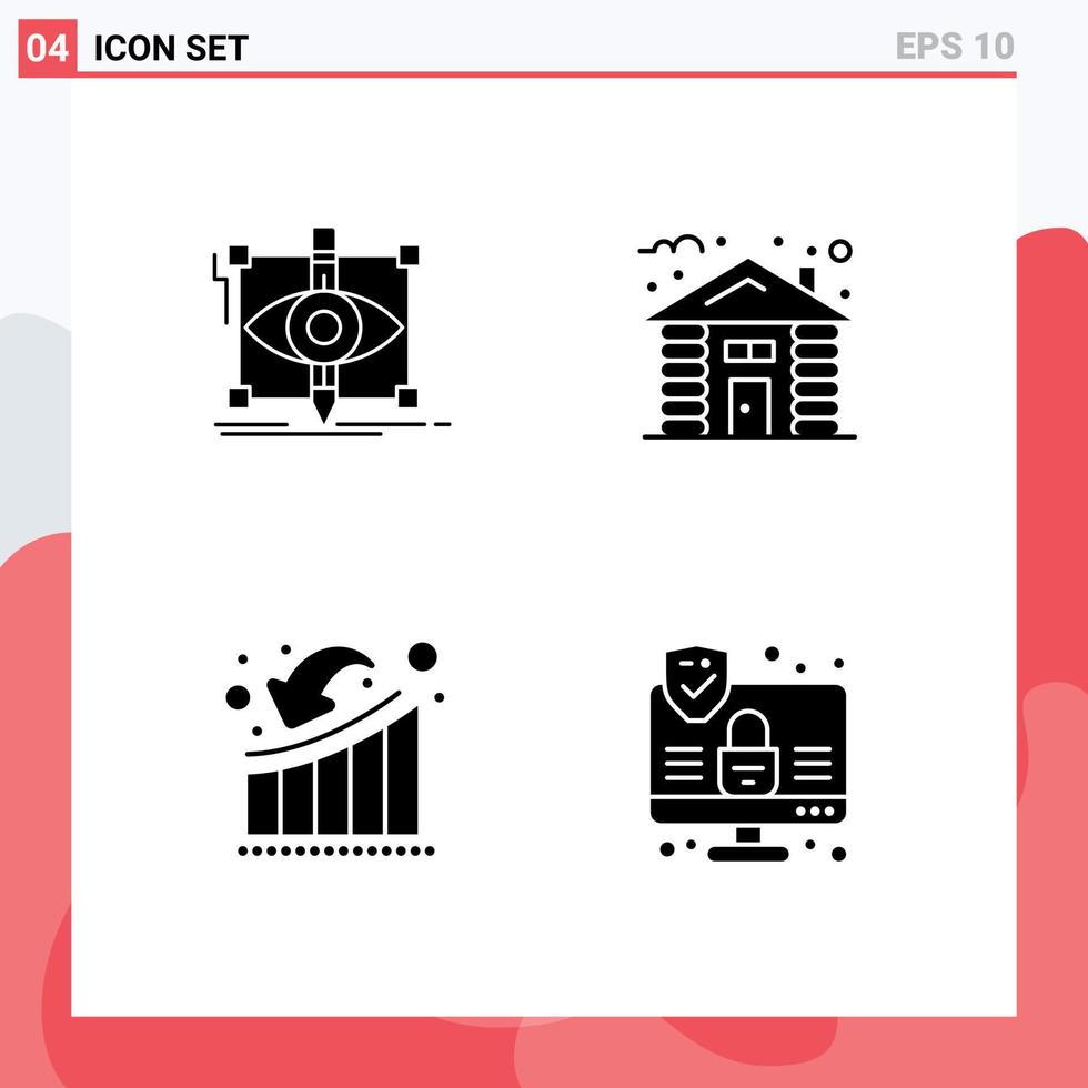 Pack of 4 creative Solid Glyphs of design businessman sketching house downfall Editable Vector Design Elements