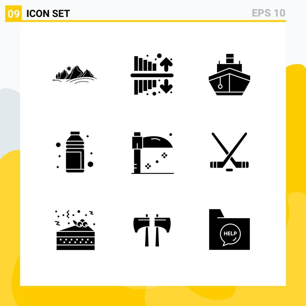 Universal Icon Symbols Group of 9 Modern Solid Glyphs of shotglass beach profit alcohol transportation Editable Vector Design Elements