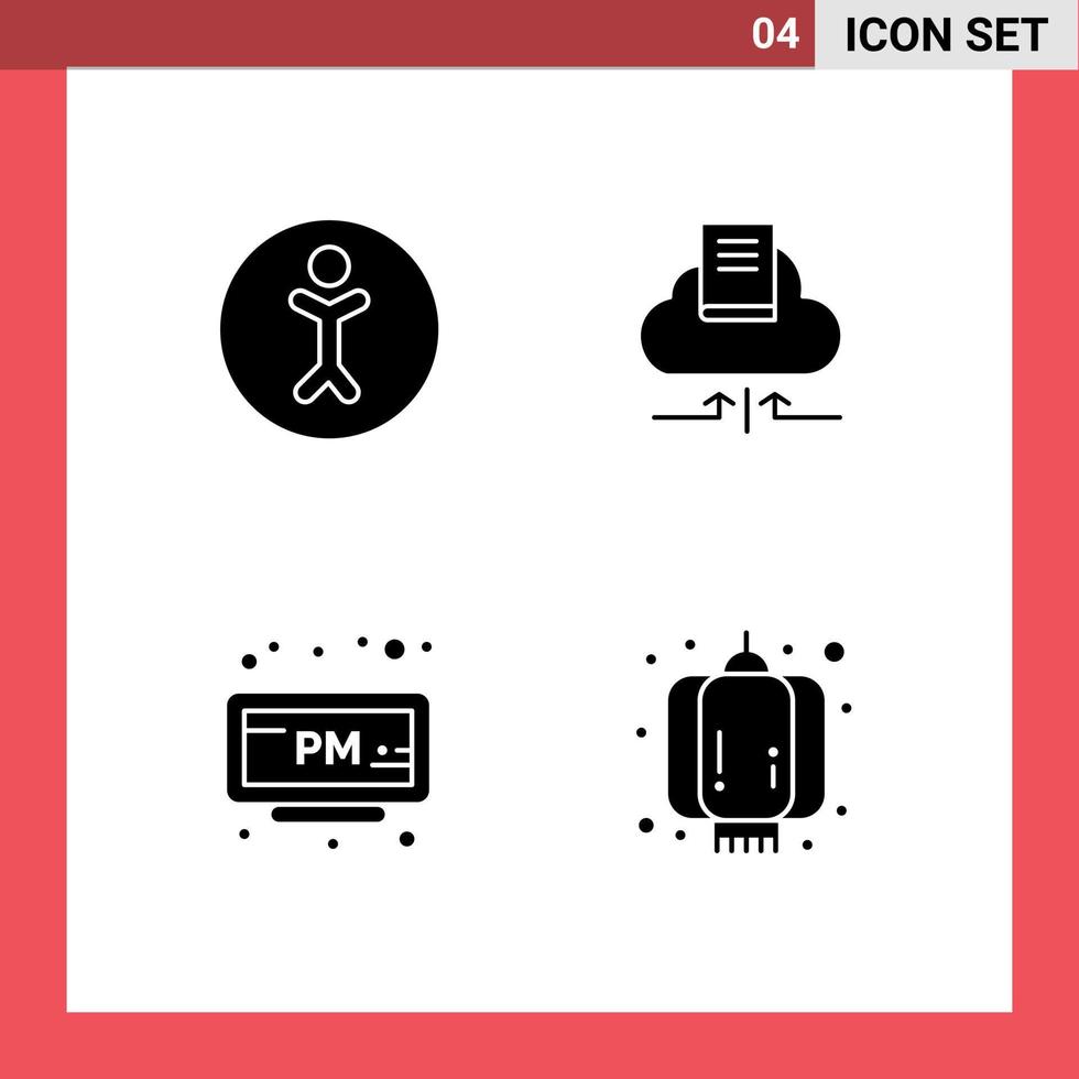 4 Thematic Vector Solid Glyphs and Editable Symbols of accessibility clock cloud notebook china Editable Vector Design Elements