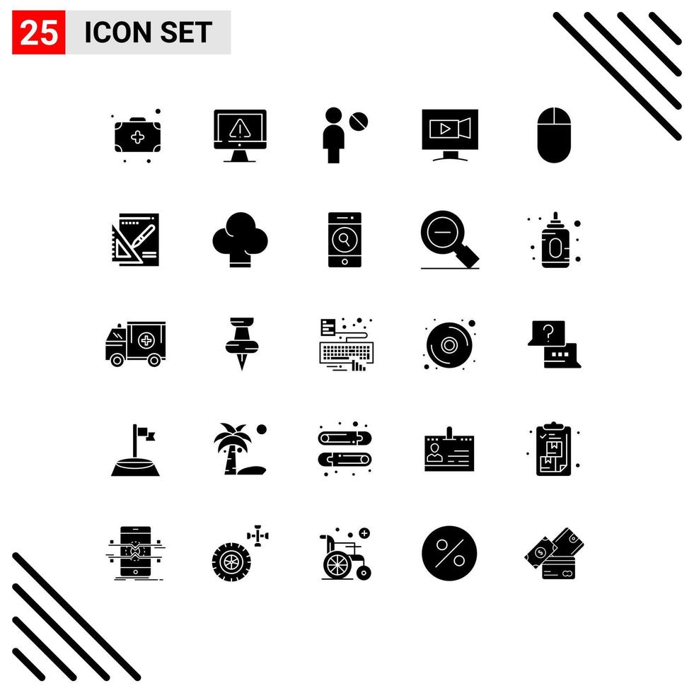 25 Universal Solid Glyphs Set for Web and Mobile Applications graph hardware user camera screen Editable Vector Design Elements