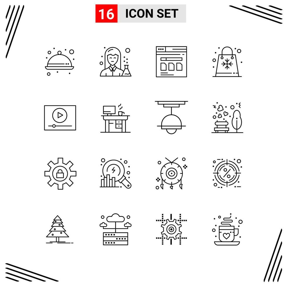 16 iconos estilo de línea basados en cuadrícula símbolos de esquema creativos para el diseño de sitios web signos de icono de línea simple aislados en fondo blanco conjunto de 16 iconos vector