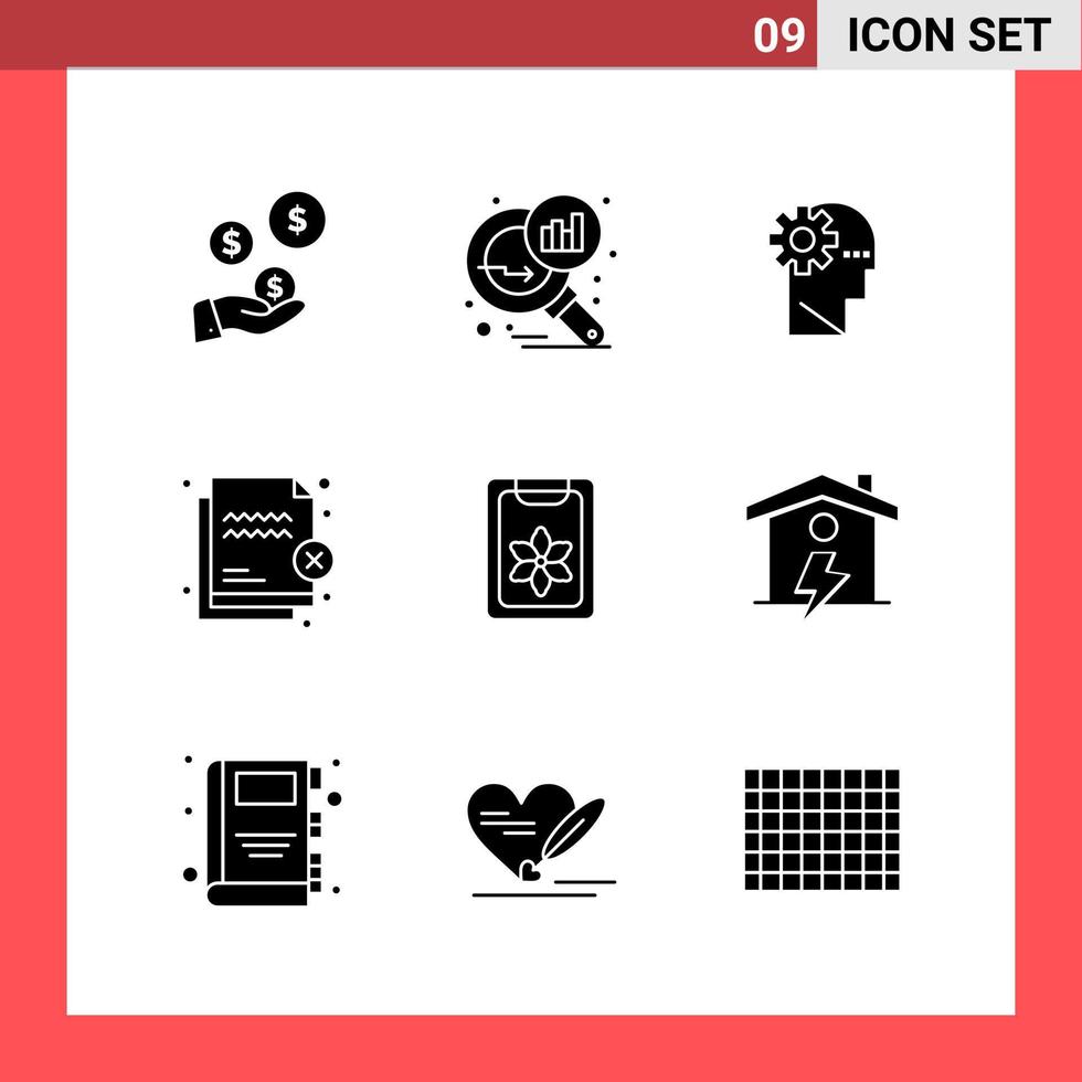 9 Icon Pack Solid Style Glyph Symbols on White Background Simple Signs for general designing vector