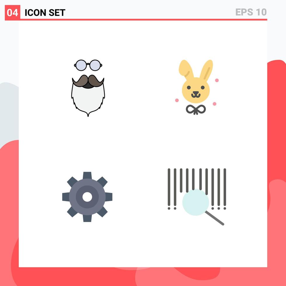 Set of 4 Commercial Flat Icons pack for moustache general beared easter setting Editable Vector Design Elements