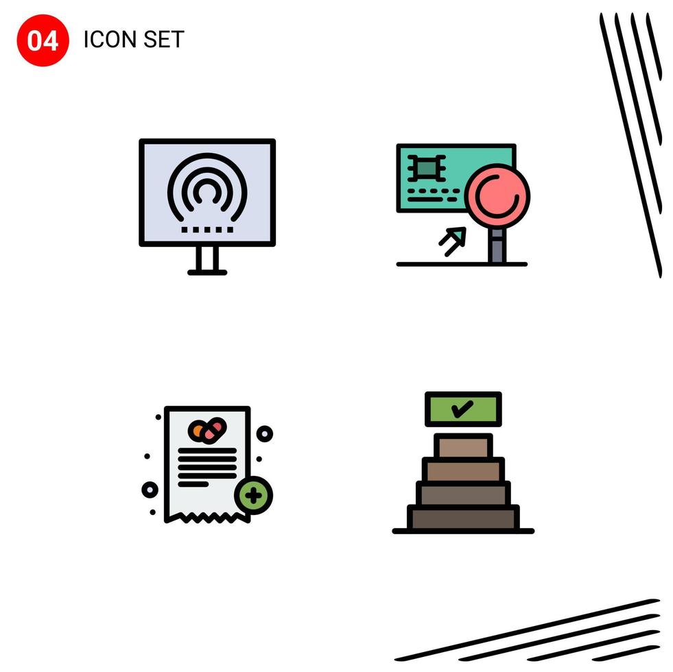 Editable Vector Line Pack of 4 Simple Filledline Flat Colors of desktop fraud signal banking hospital Editable Vector Design Elements