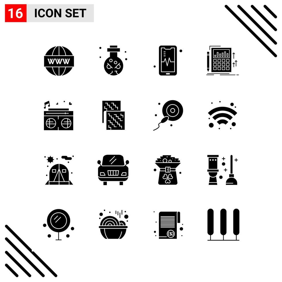 Pixle Perfect Set of 16 Solid Icons Glyph Icon Set for Webite Designing and Mobile Applications Interface vector