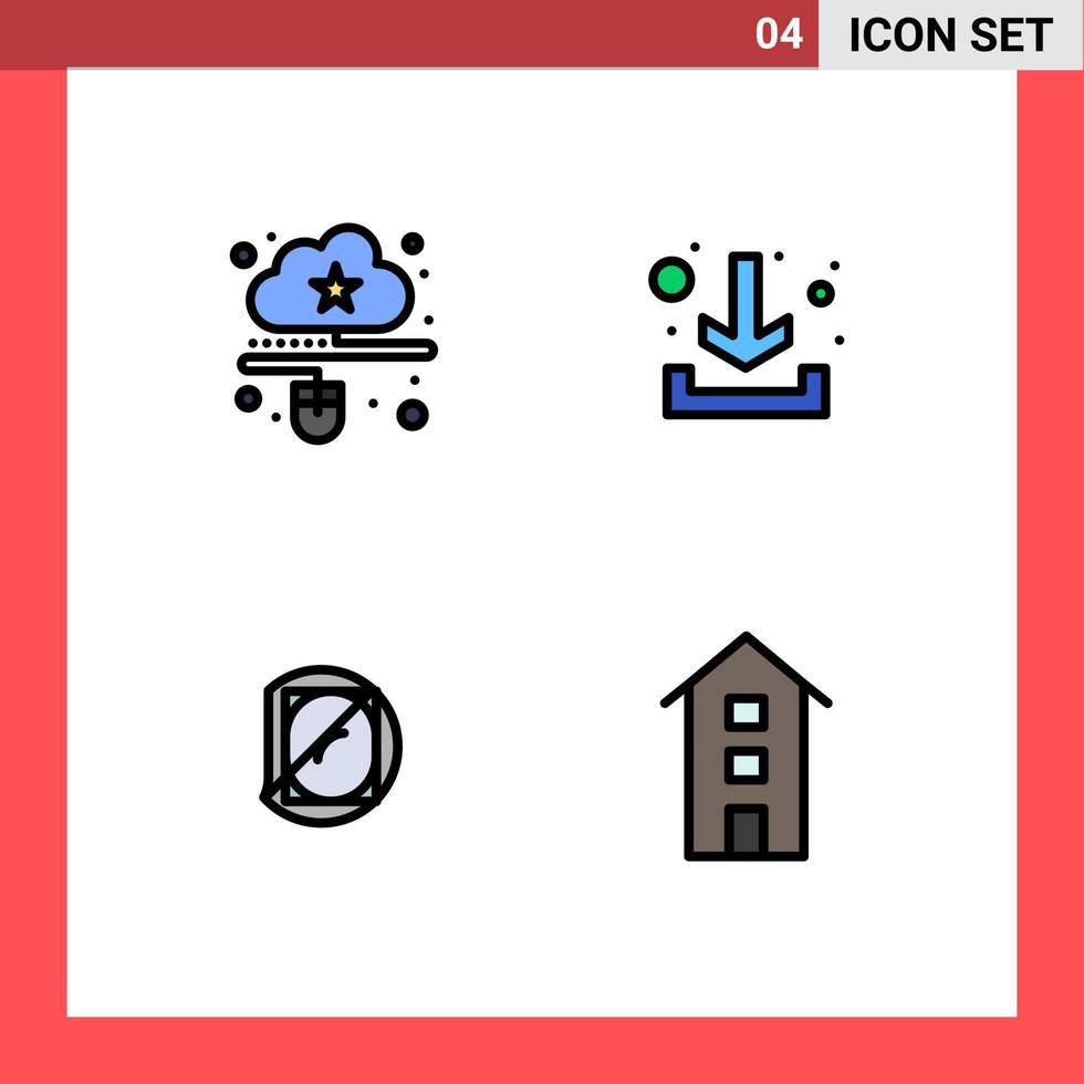 User Interface Pack of 4 Basic Filledline Flat Colors of cloud lab mouse arrow science Editable Vector Design Elements