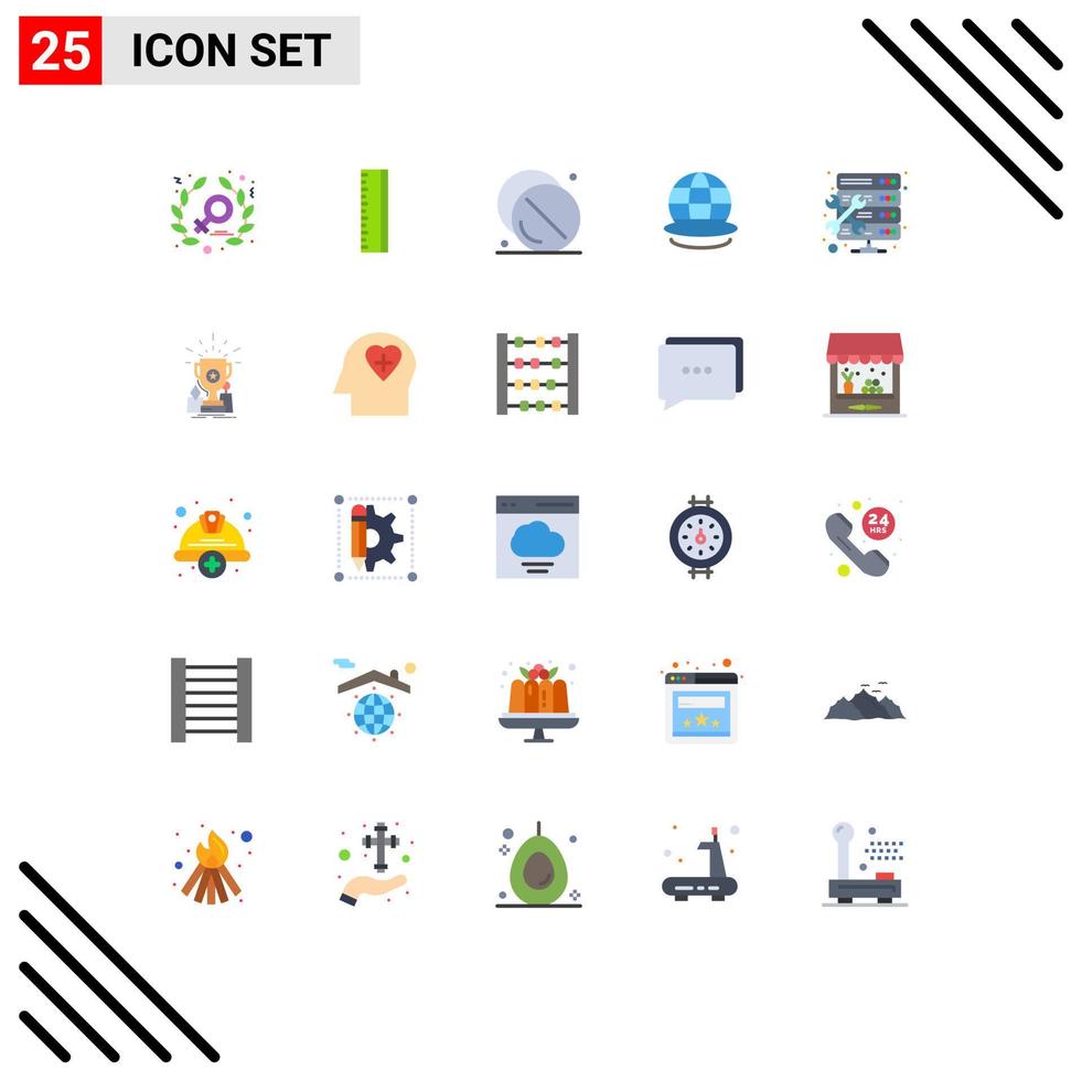 Group of 25 Modern Flat Colors Set for maintenance admin hospital world globe Editable Vector Design Elements