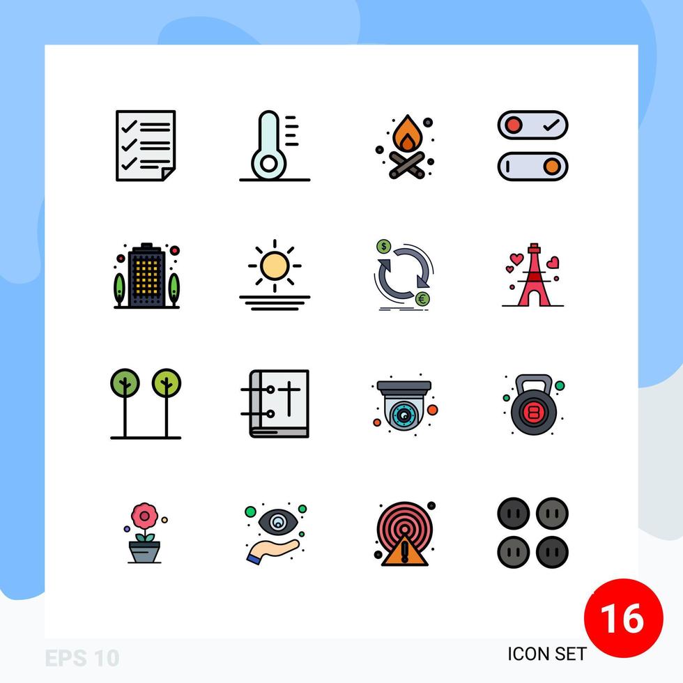 16 Creative Icons Modern Signs and Symbols of beach house campfire building toggle Editable Creative Vector Design Elements