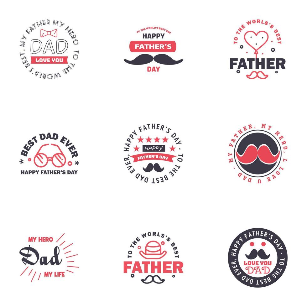 feliz día del padre 9 conjunto de tipografía negra y rosa tipografía vectorial letras antiguas para tarjetas de felicitación pancartas diseño de camiseta eres el mejor padre elementos de diseño vectorial editables vector