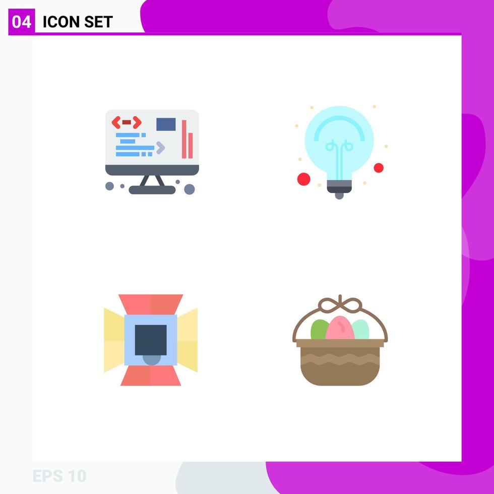 paquete de línea vectorial editable de 4 iconos planos simples de luz de datos elementos de diseño vectorial editables profesionales de luz web vector