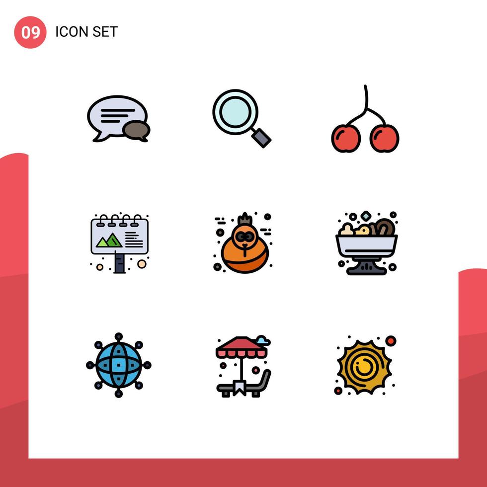 conjunto de 9 iconos de interfaz de usuario modernos símbolos signos para ensalada acción de gracias baya vacaciones publicidad elementos de diseño vectorial editables vector