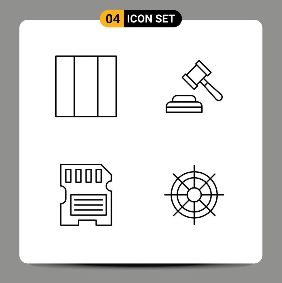 conjunto de 4 iconos de interfaz de usuario modernos signos de símbolos para elementos de diseño de vector editables de rueda de barco de hardware de juez de barco de rejilla