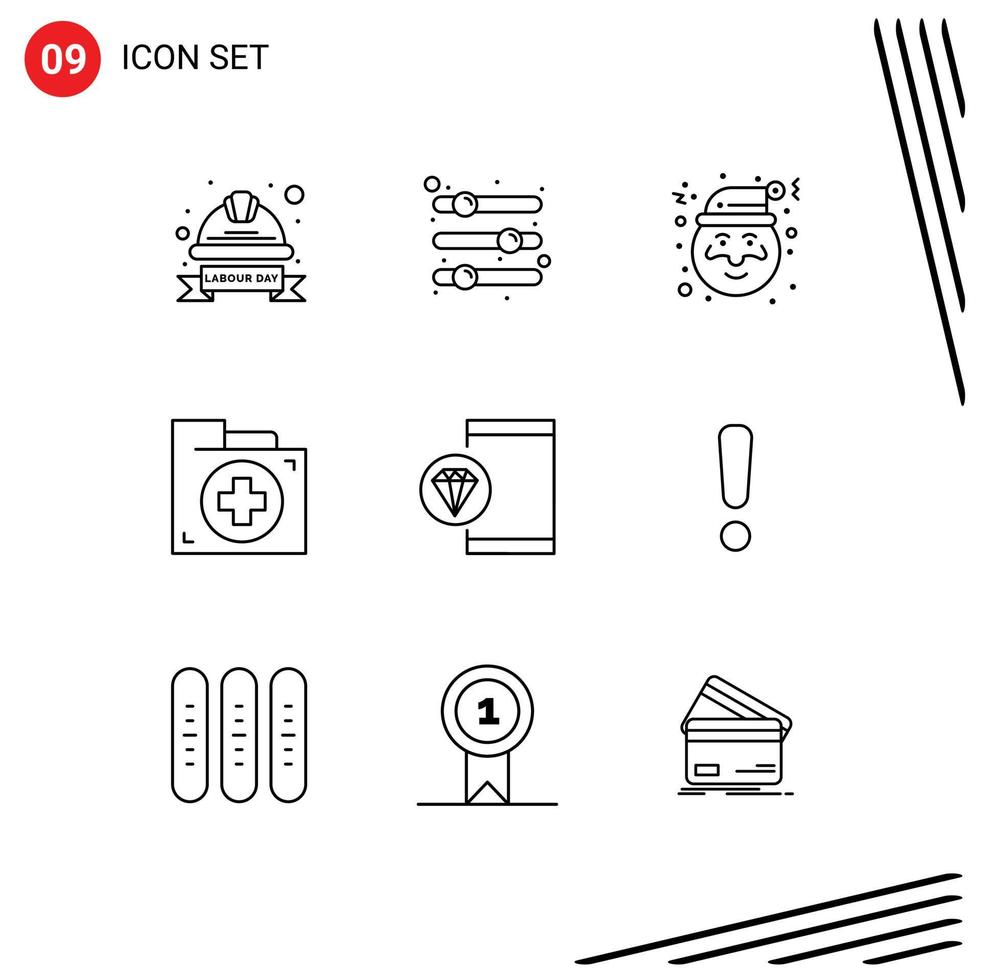 9 Universal Outline Signs Symbols of folder document preference bag santa Editable Vector Design Elements