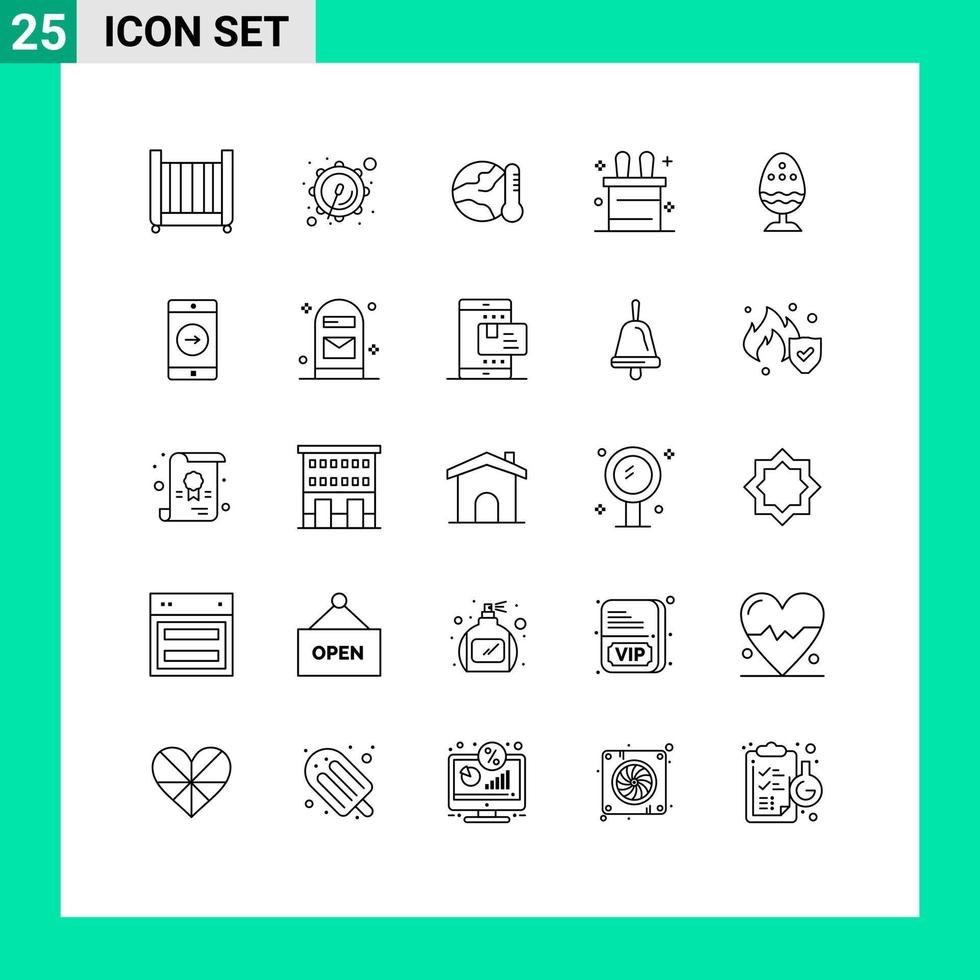 Set of 25 Modern UI Icons Symbols Signs for egg boiled egg environment boiled magic trick Editable Vector Design Elements