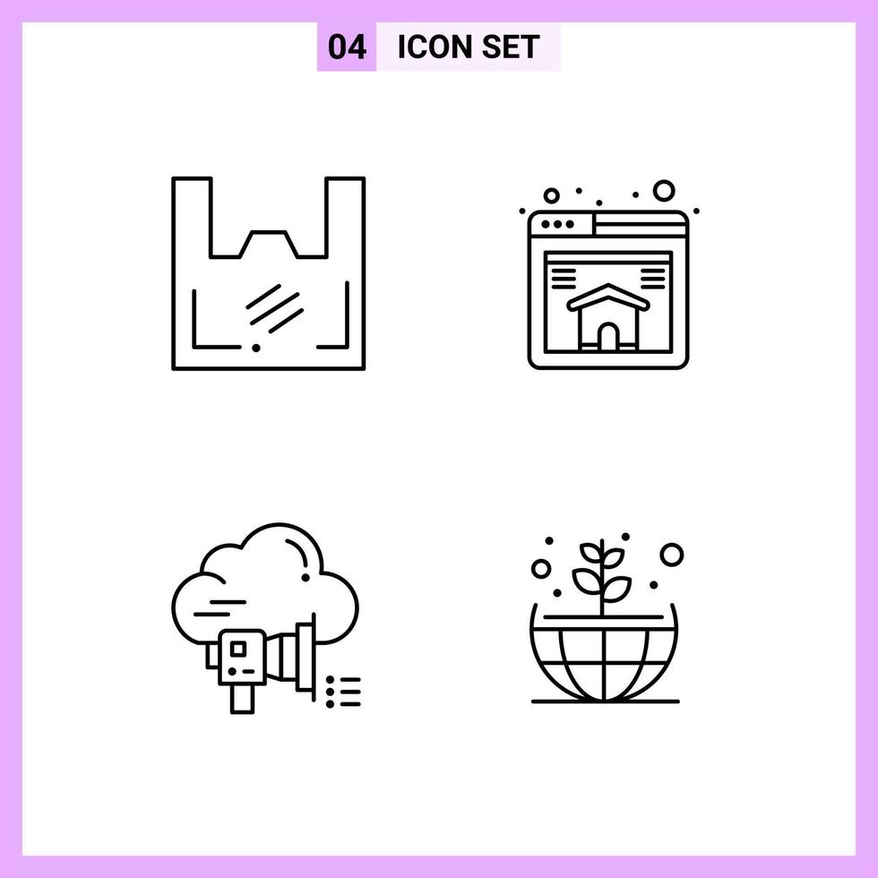 4 Icons in Line Style Outline Symbols on White Background Creative Vector Signs for Web mobile and Print