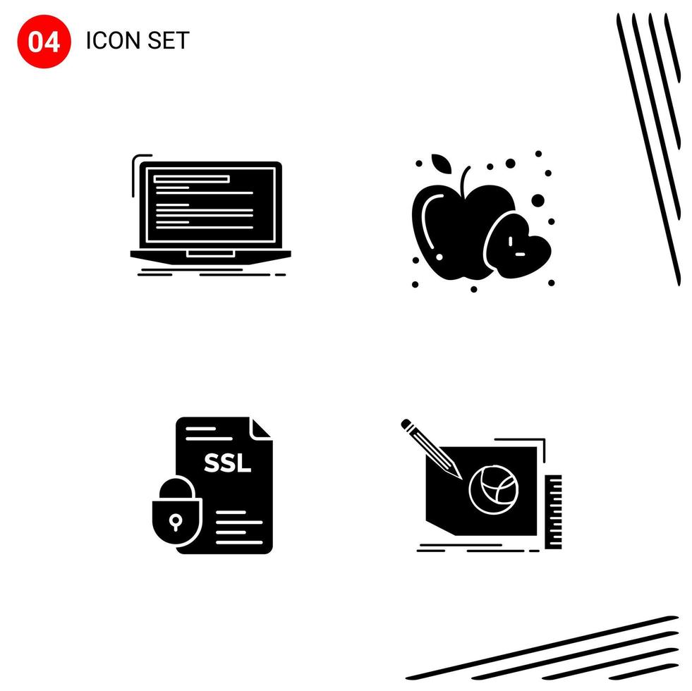 colección de 4 iconos vectoriales en estilo sólido símbolos de glifo perfecto de píxeles para web y signos de iconos sólidos móviles sobre fondo blanco 4 iconos vector