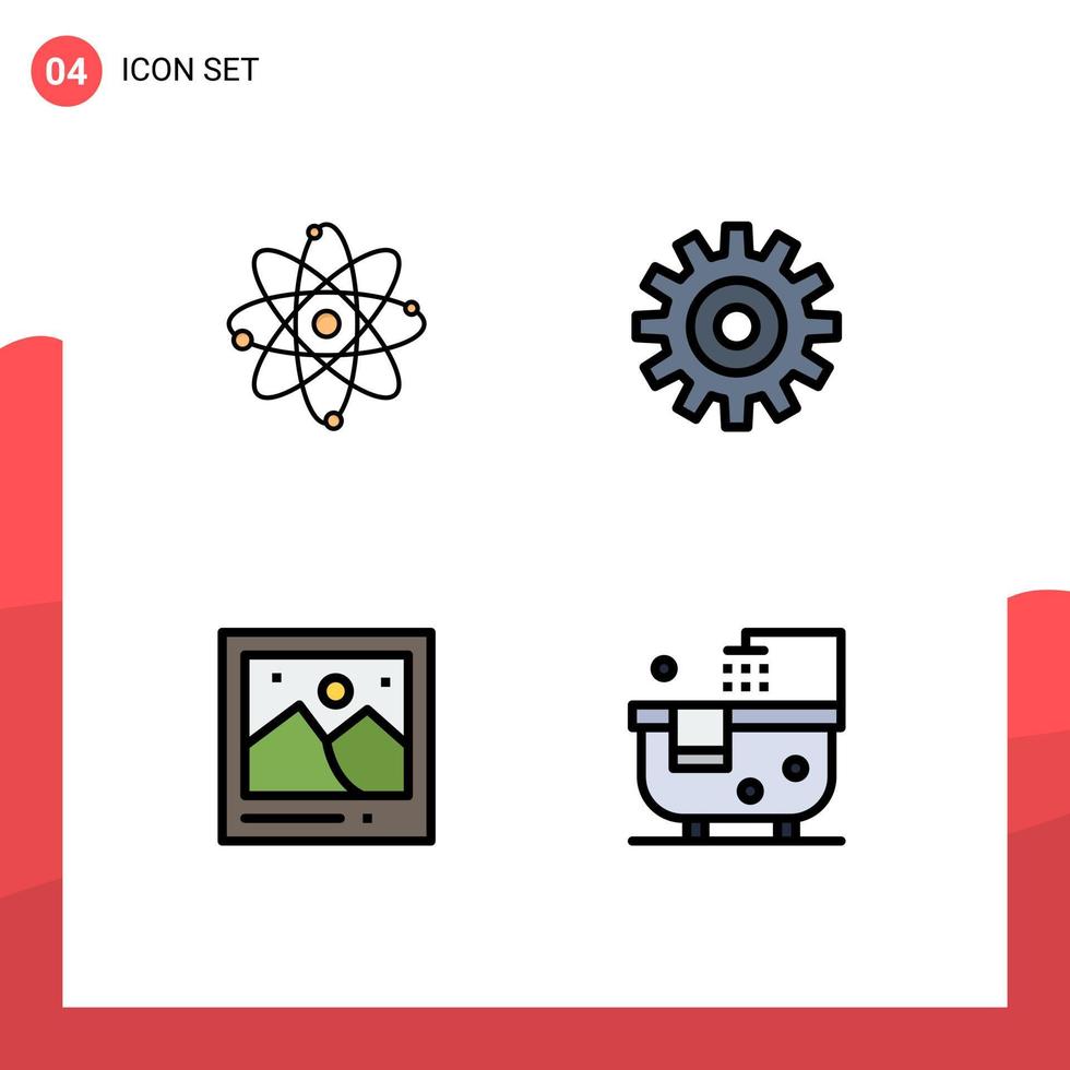 4 iconos creativos signos y símbolos modernos de átomo hito laboratorio rueda imagen elementos de diseño vectorial editables vector