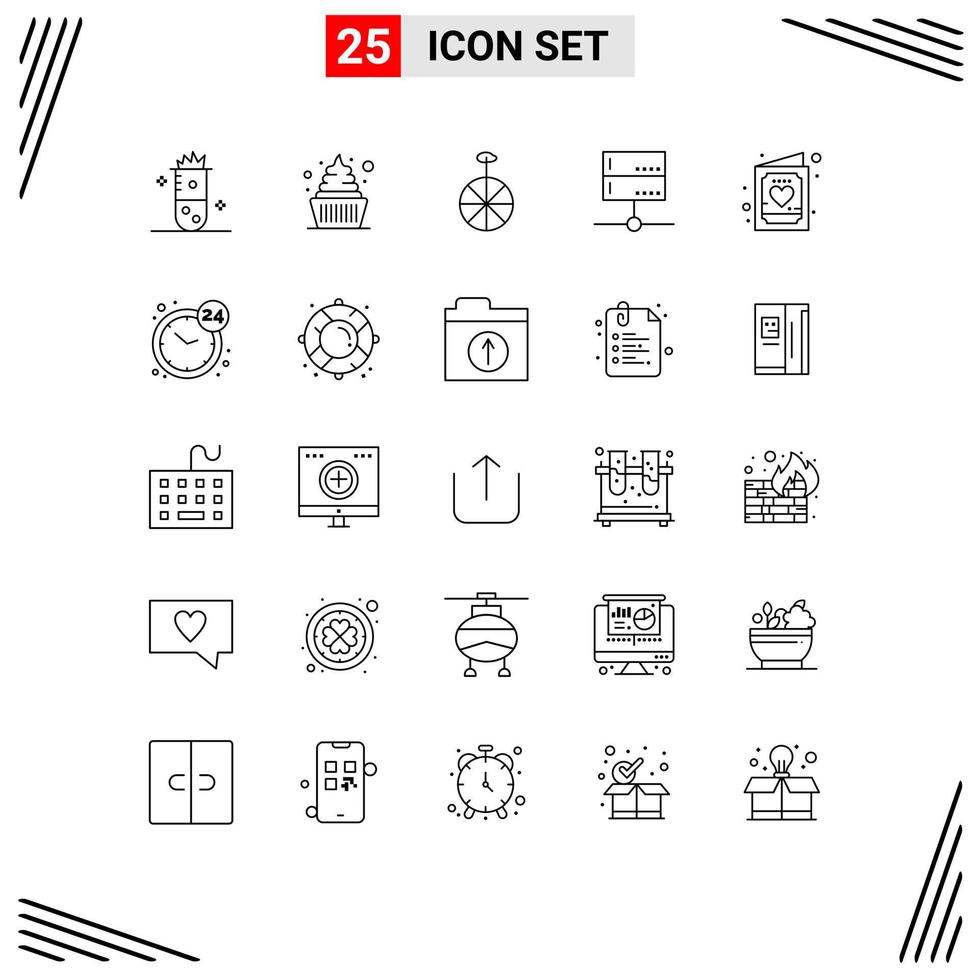 User Interface Pack of 25 Basic Lines of card server sweets devices admin Editable Vector Design Elements