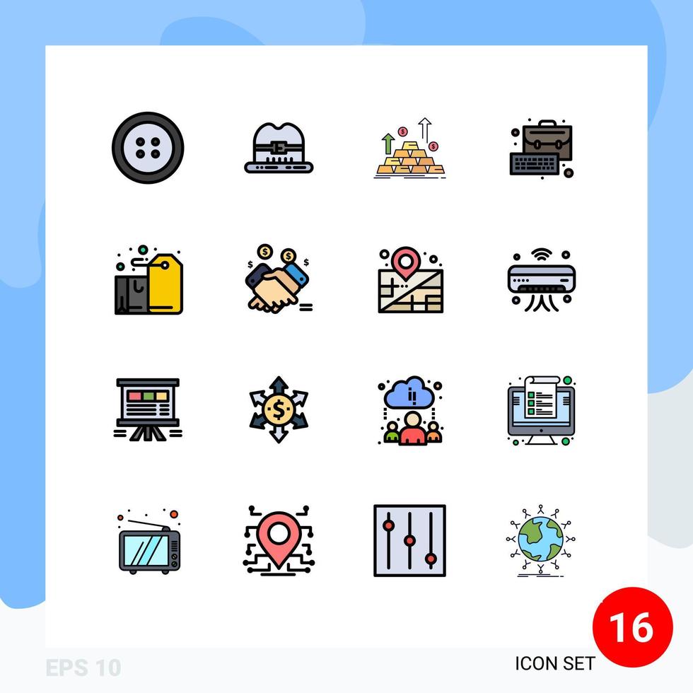 16 interfaz de usuario paquete de líneas llenas de color plano de signos y símbolos modernos de la caja de etiquetas administración de tarjetas de dinero elementos de diseño de vectores creativos editables