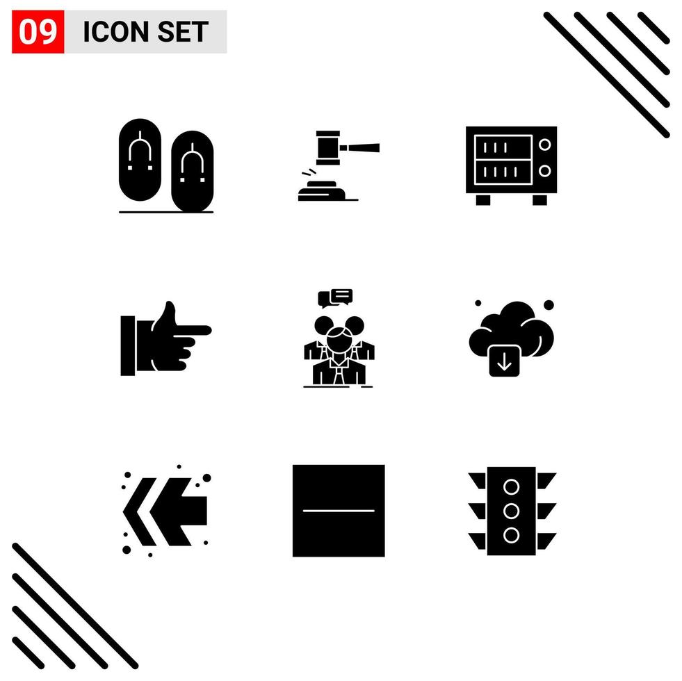 Modern Set of 9 Solid Glyphs Pictograph of vote like hammer safe deposit Editable Vector Design Elements