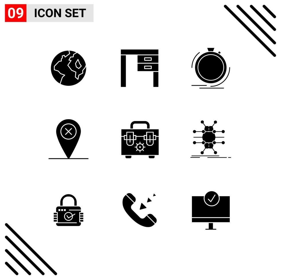 Modern Set of 9 Solid Glyphs Pictograph of construction location action cross speed Editable Vector Design Elements